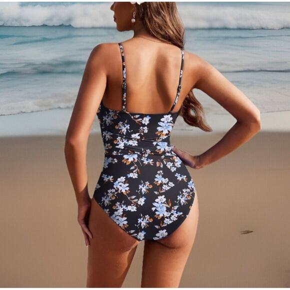AIMAGE Womens One-Piece Swimsuit Large Floral Wrap Crisscross High Waist - Picture 5 of 9